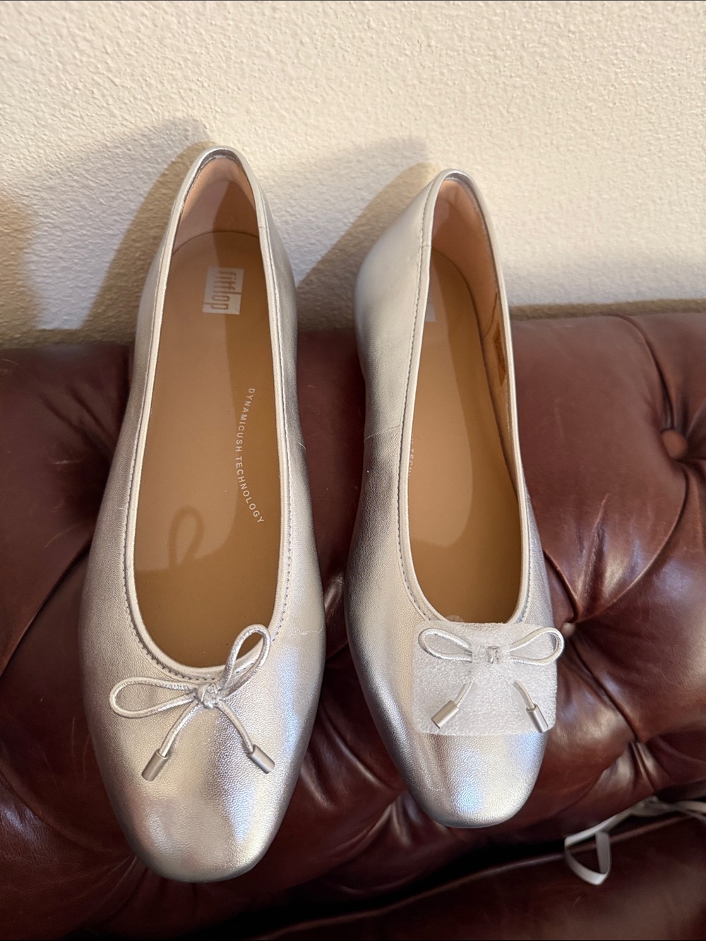 Fitflop Silver Ballet Flats with Bow Accent